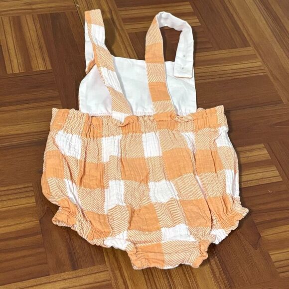 Mudpie plaid overall bloomers orange toddler 12-18 months - Picture 2 of 3